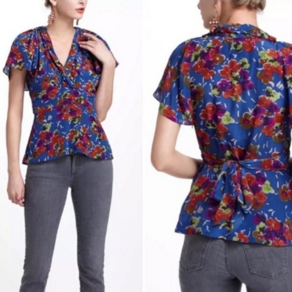 Girls from Savoy Silk Flutter Dayflower Blouse  ANTHROPOLOGIE